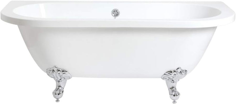 1685x780mm Double Ended Freestanding Back to Wall Bath White Acrylic w/ Chrome