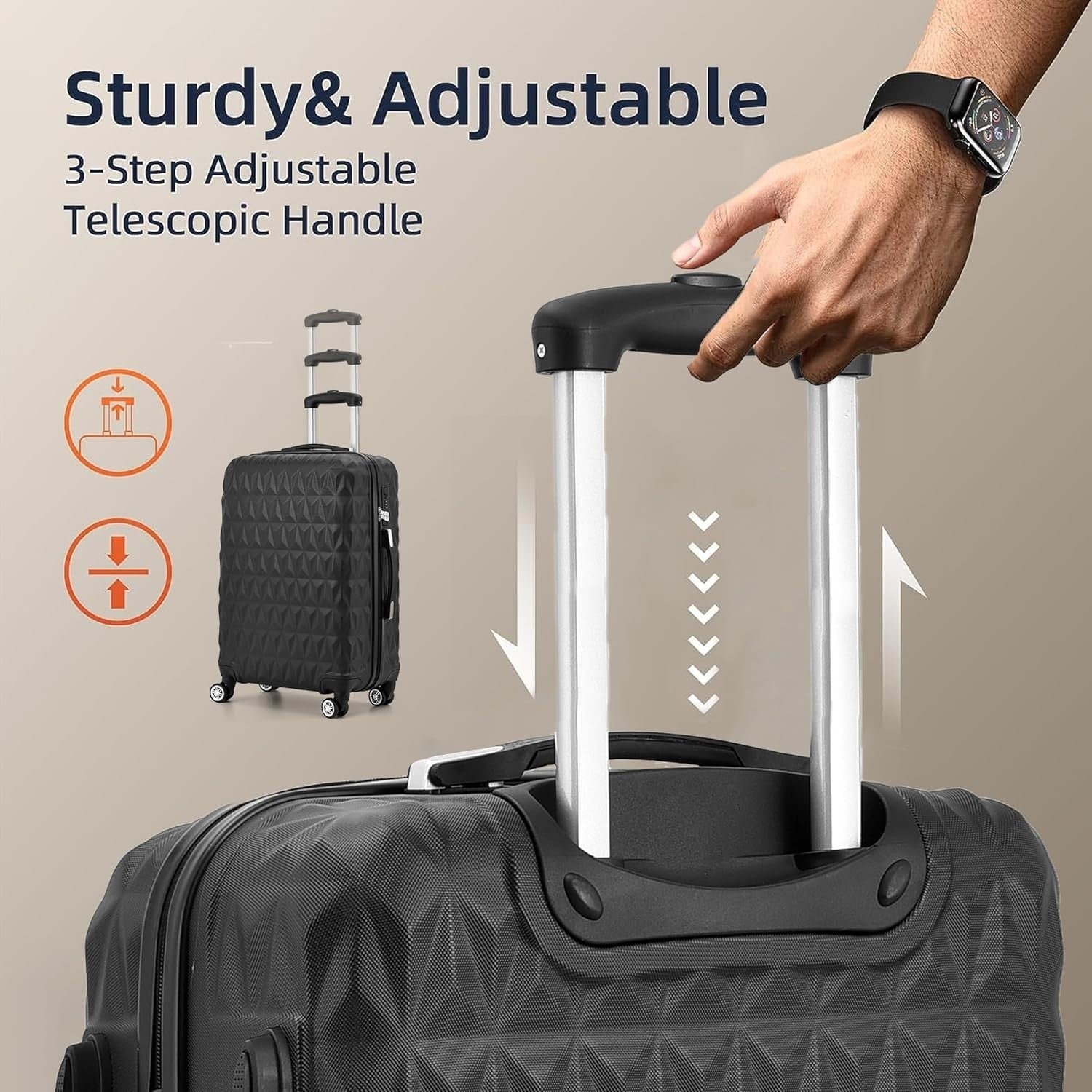 Black Medium Check In Suitcase 24 Inch ABS Hard Shell Spinner Wheels