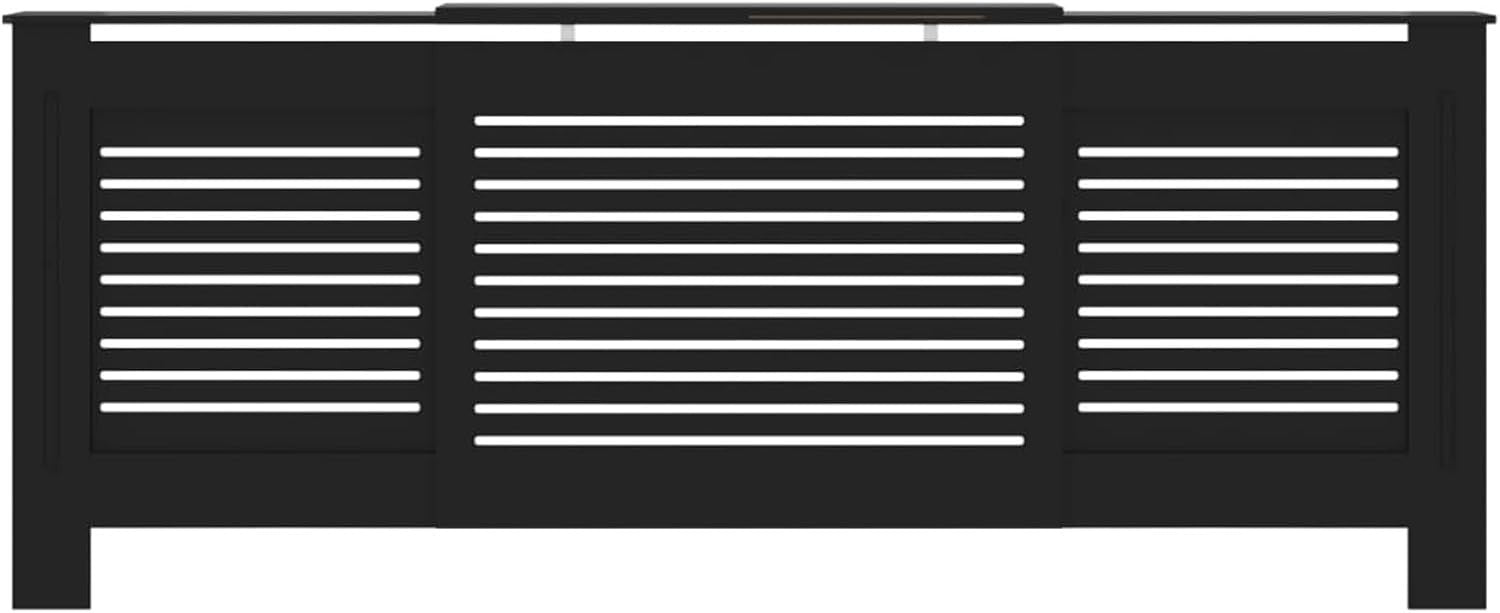 Modern Black Radiator Cover Cabinet 205cm – Slatted MDF Heater Shelf