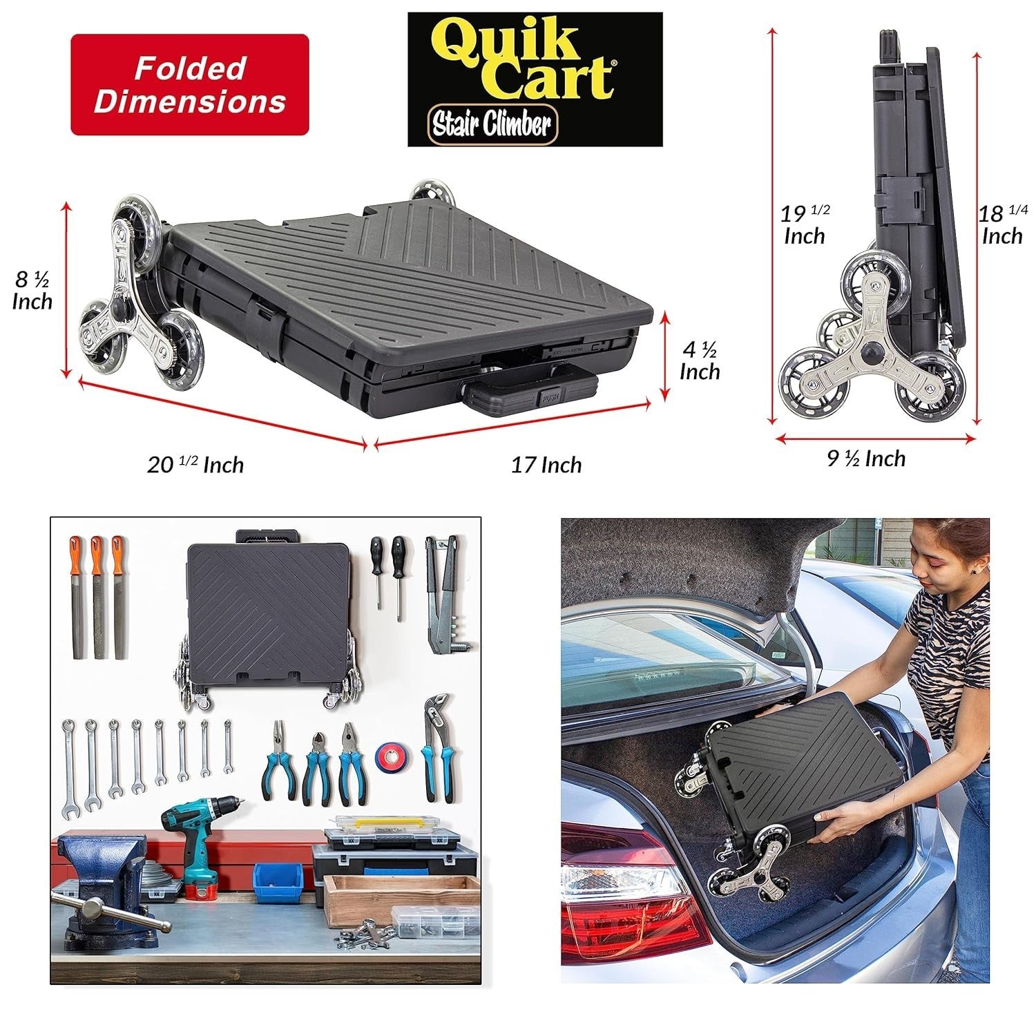 Quik Cart Stair Climber Rolling Crate with Seat – Foldable Utility Cart