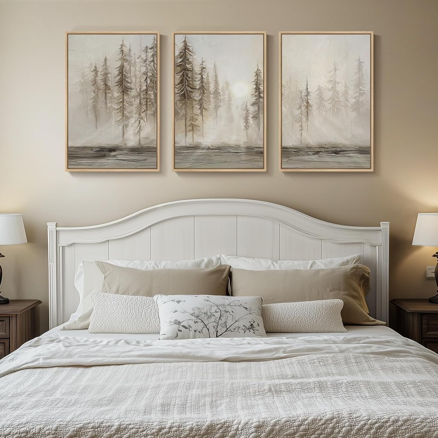 Large Framed Forest Canvas Wall Art Set 3 Nordic 24x36in