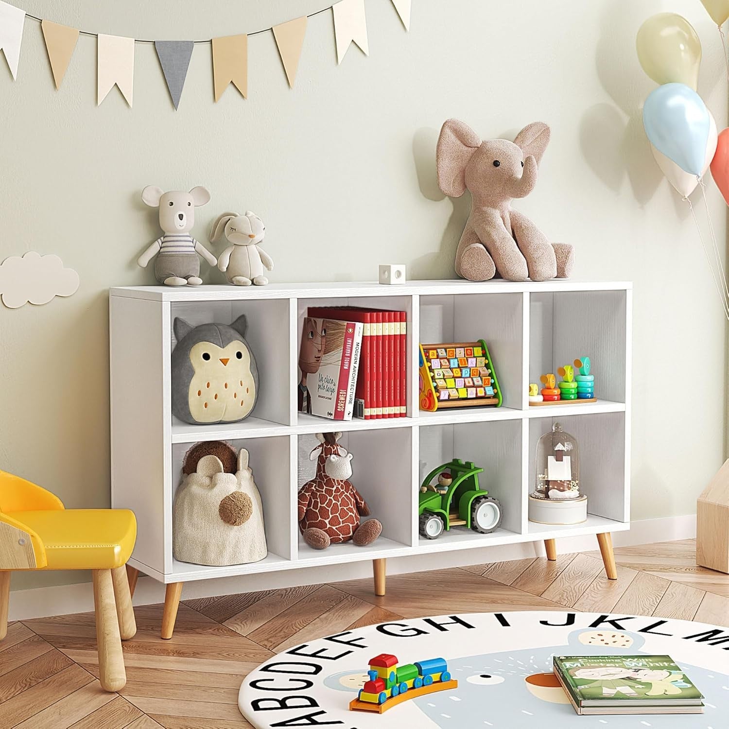 8 Cube Modern Bookcase with Legs White Wooden Storage Shelf 120cm