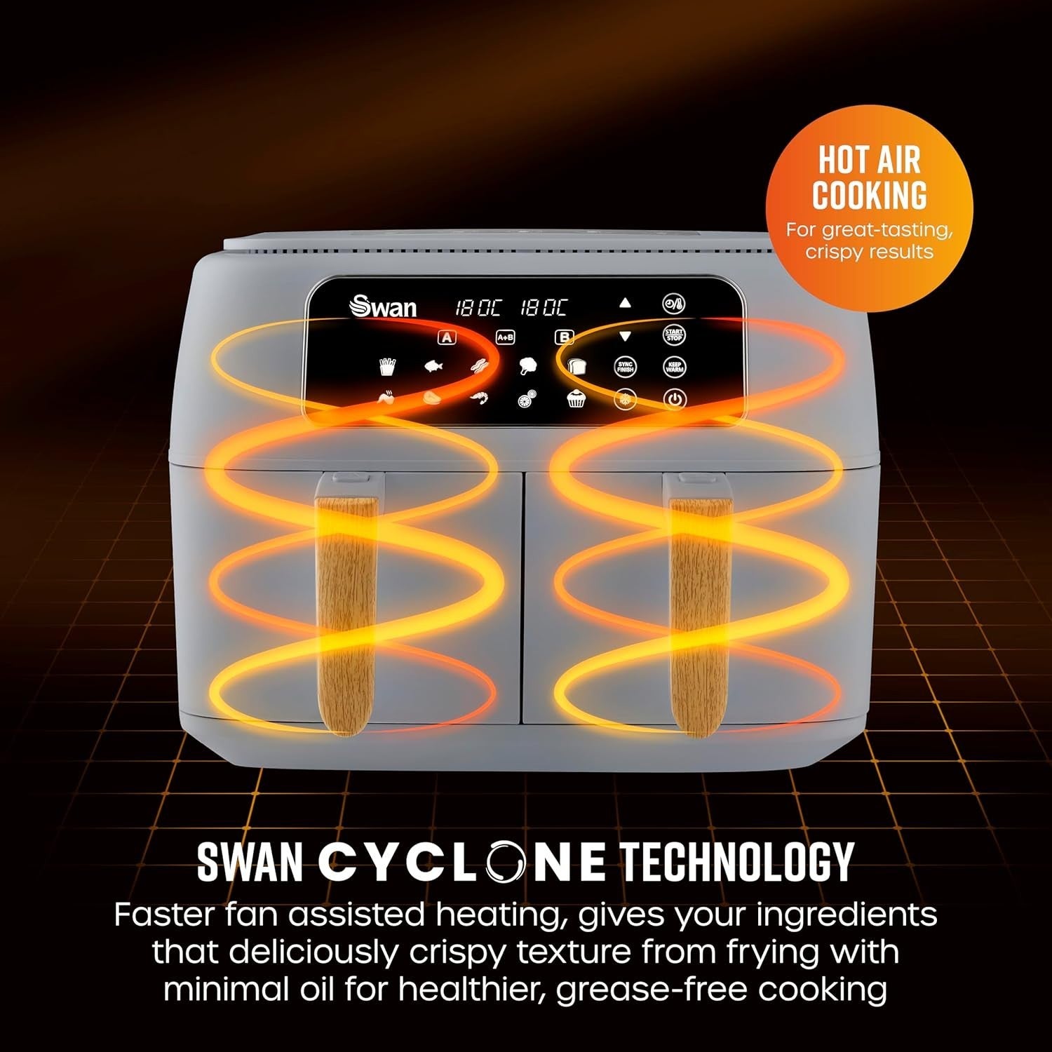 Dual Zone Air Fryer 8L | 13 Presets Fast Healthy Cooking Cyclone Tech Grey