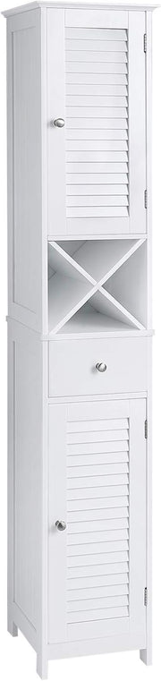 Tall Bathroom Storage Cabinet with Drawer & Louvered Doors, 32x30x170cm