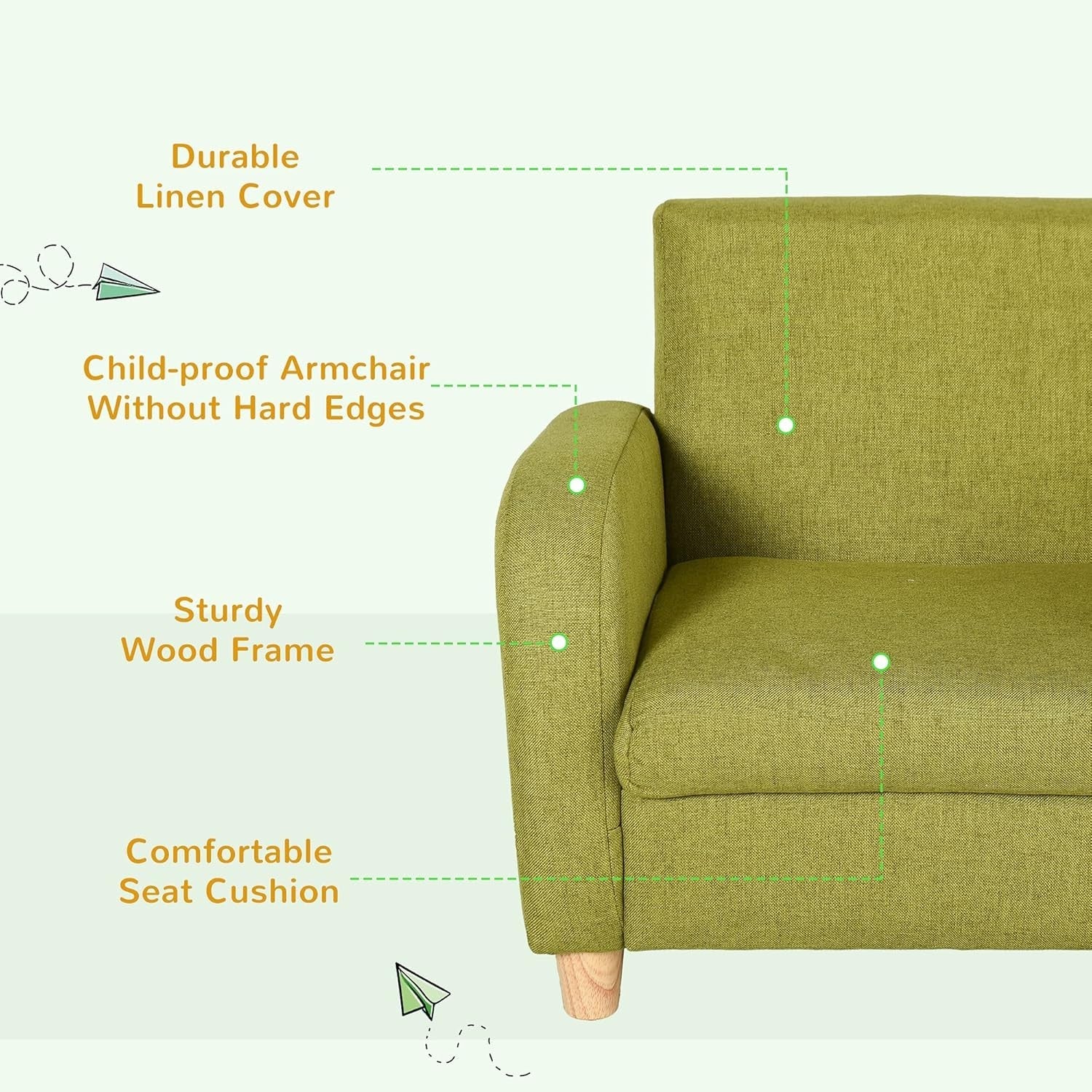 Kids Armchair Chair Toddler High Back Seat Anti-Slip Legs Soft Foam