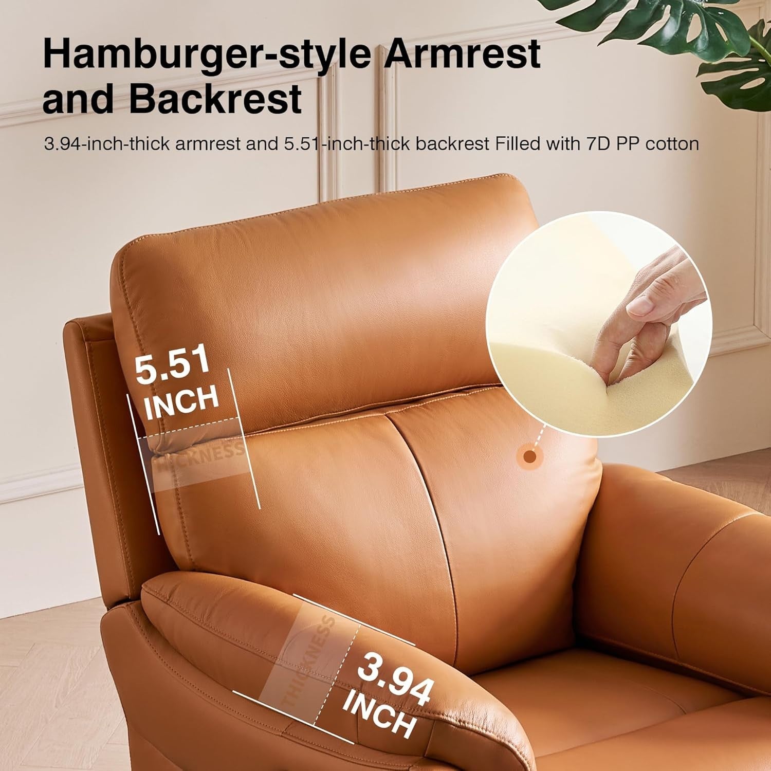 Genuine Leather Recliner Chair Orange Yellow, Ergonomic Living Room Sofa