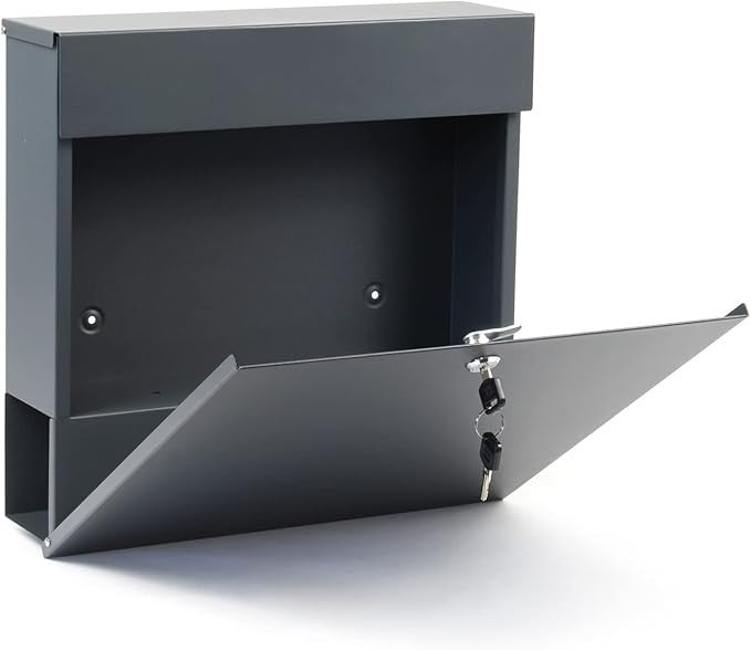 Wall Mounted Letter Box Dark Grey V49 Lockable Mailbox with Newspaper Holder