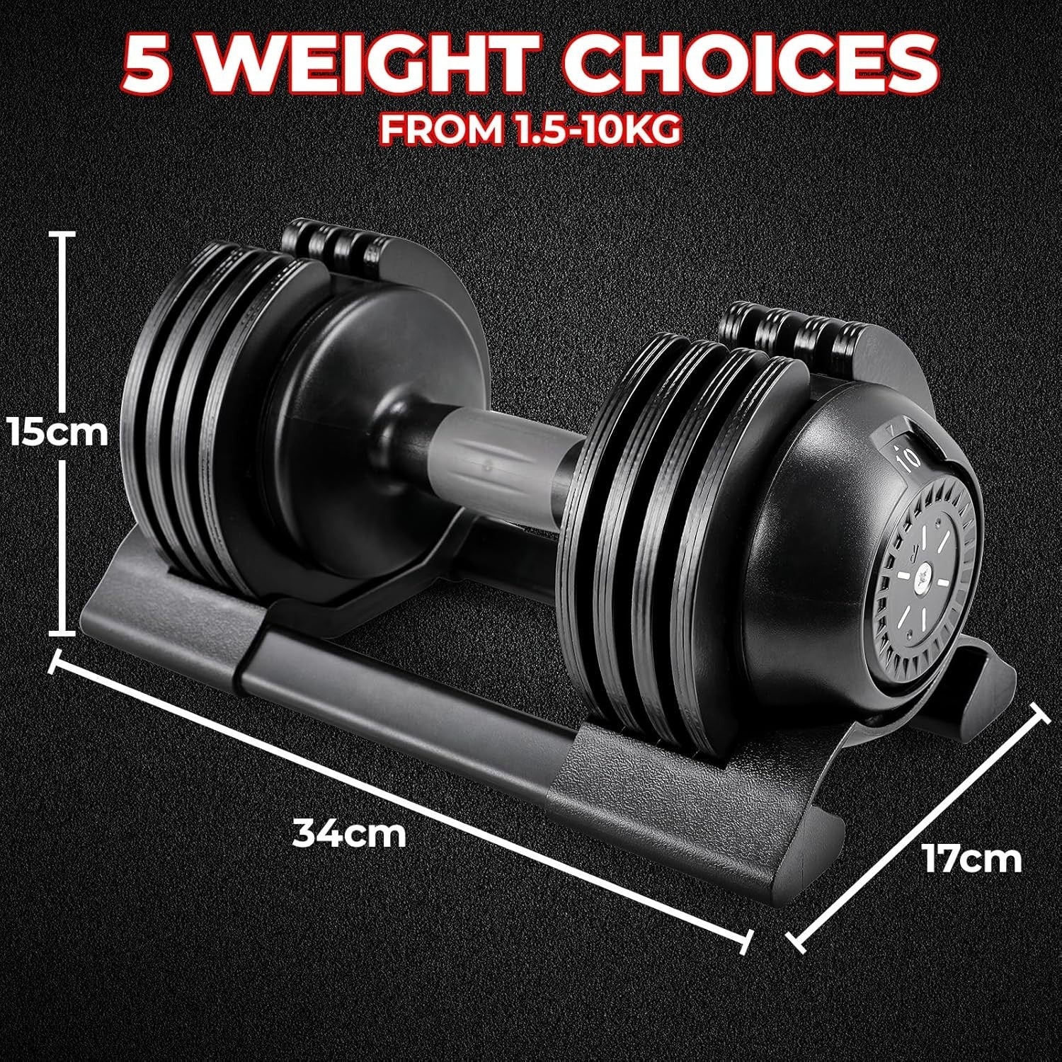 Adjustable Dumbbell Set 20kg Pair 5-in-1 Quick Change Non-Slip Home Gym