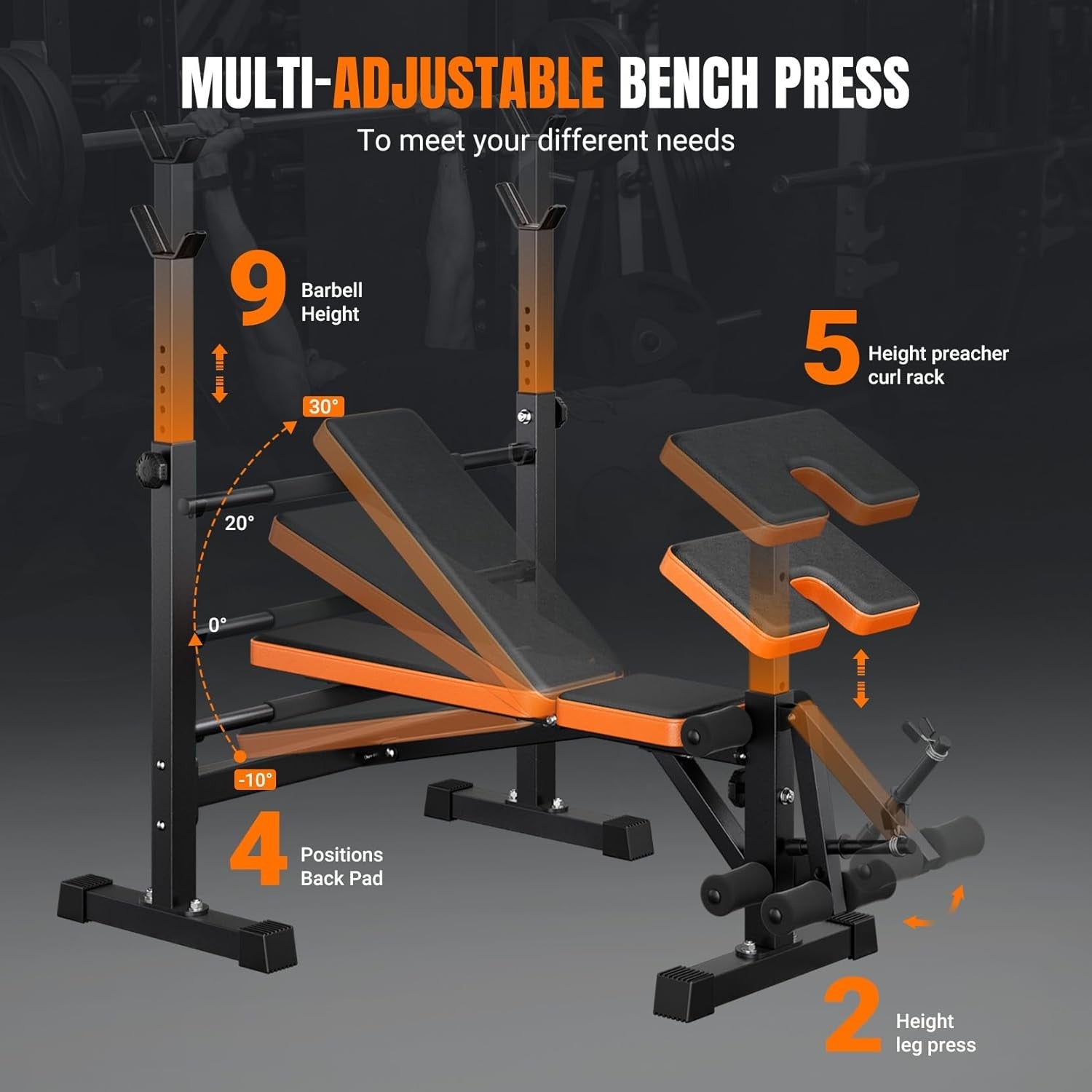 Multi Function Weight Bench Leg Press Squat Rack Home Gym