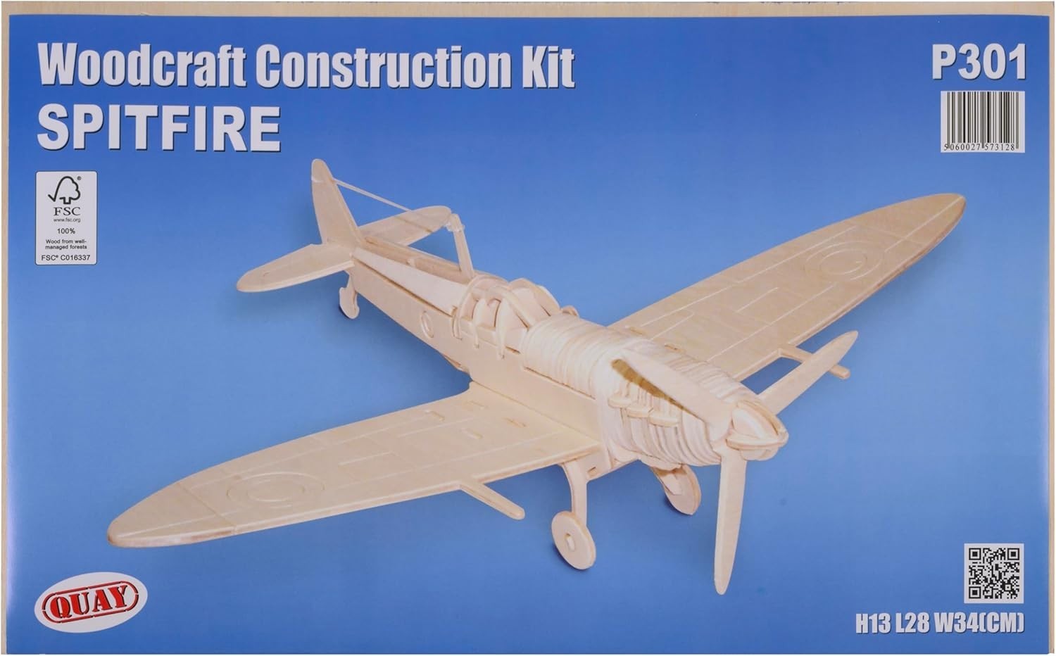 Wooden Spitfire Plane Model Kit | Easy Assembly, Paintable, FSC Certified