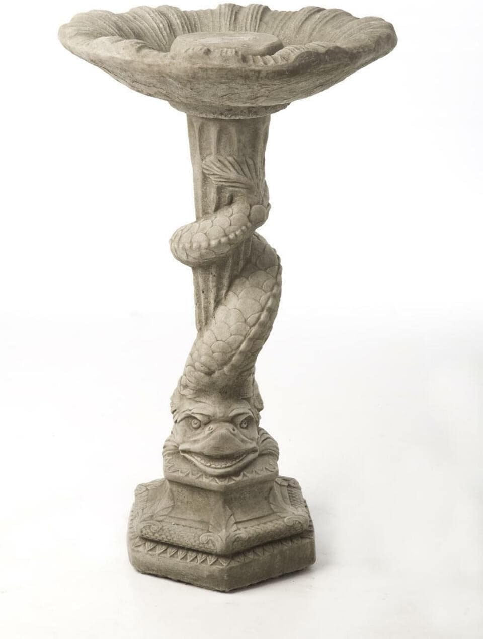 Tall Serpent Stone Bird Bath | Handcrafted 50kg Garden Ornament Sculpture
