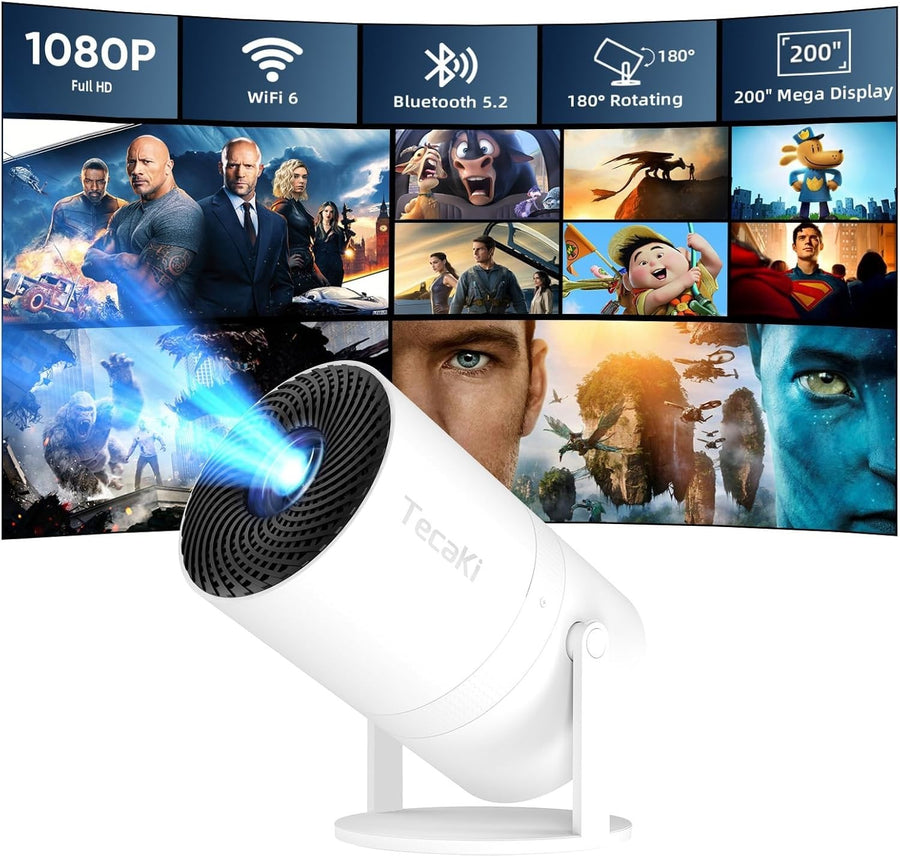 1080P WiFi6 Mini Projector Bluetooth 180° Auto Keystone