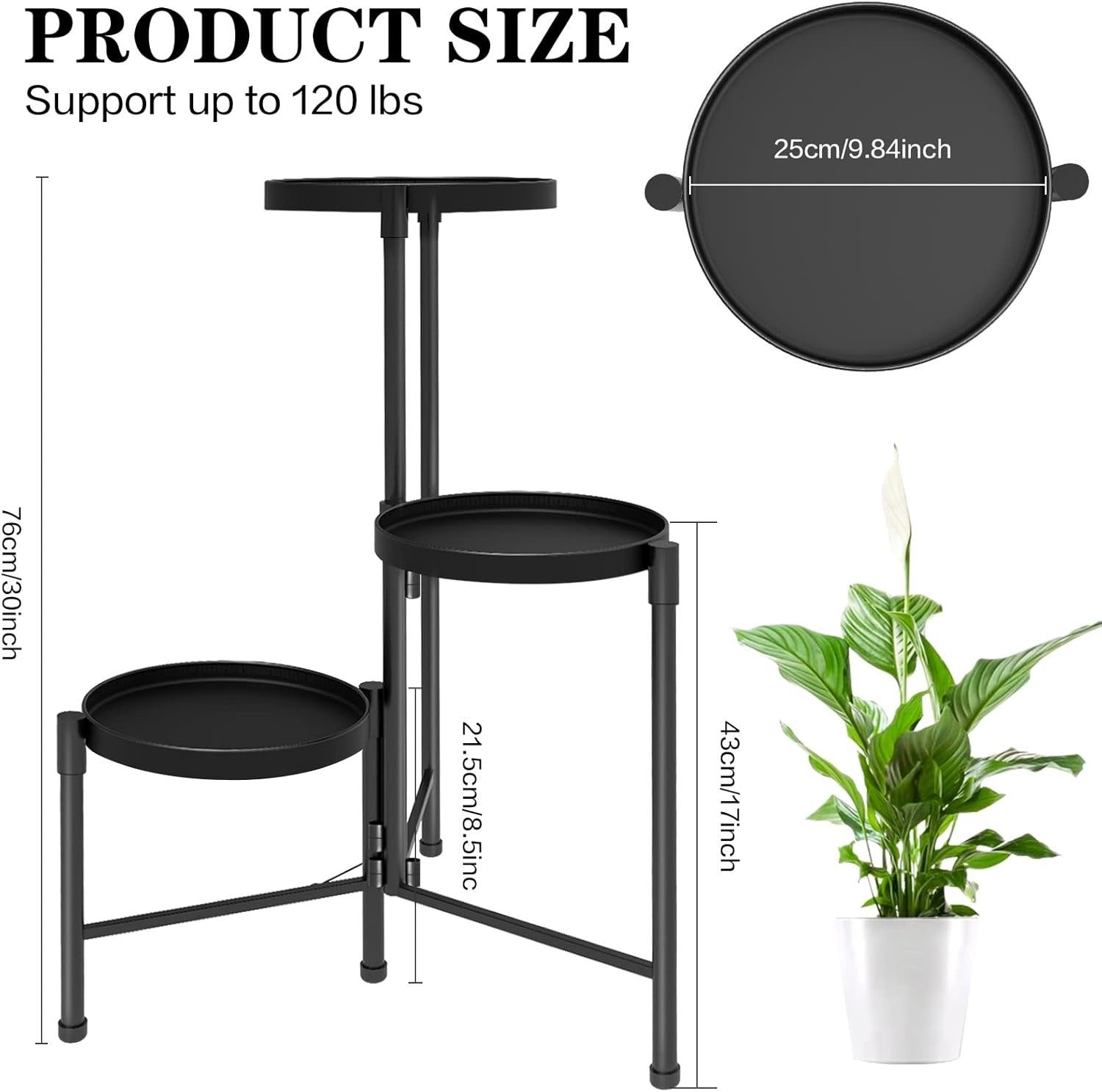 3 Tier Metal Plant Stand Indoor Outdoor Corner Flower Pot Display Rack Black