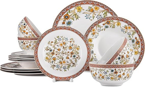 16pc Bone China Dinnerware Set Floral Plates Bowls Oven Dishwasher Safe