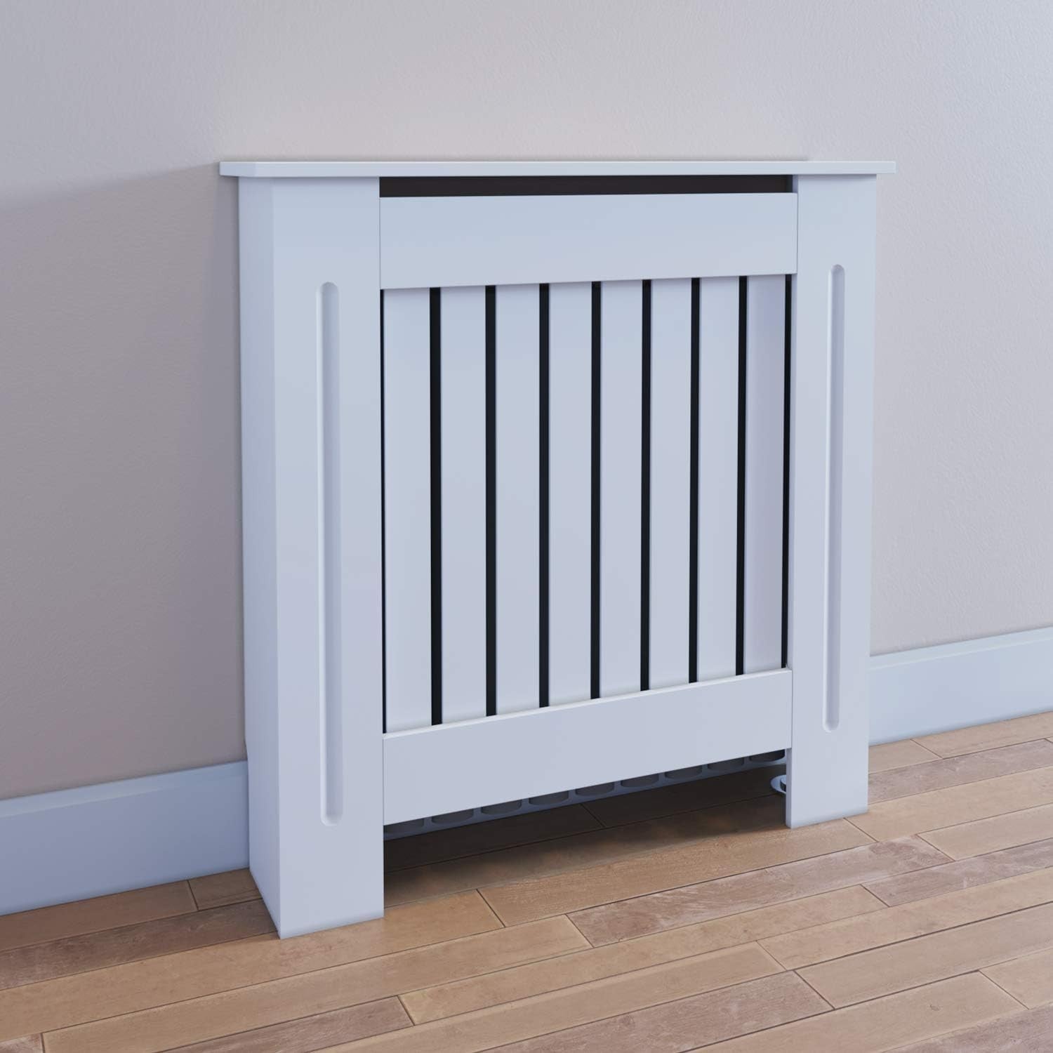 Small Modern Radiator Cover Cabinet White Slatted MDF Shelf