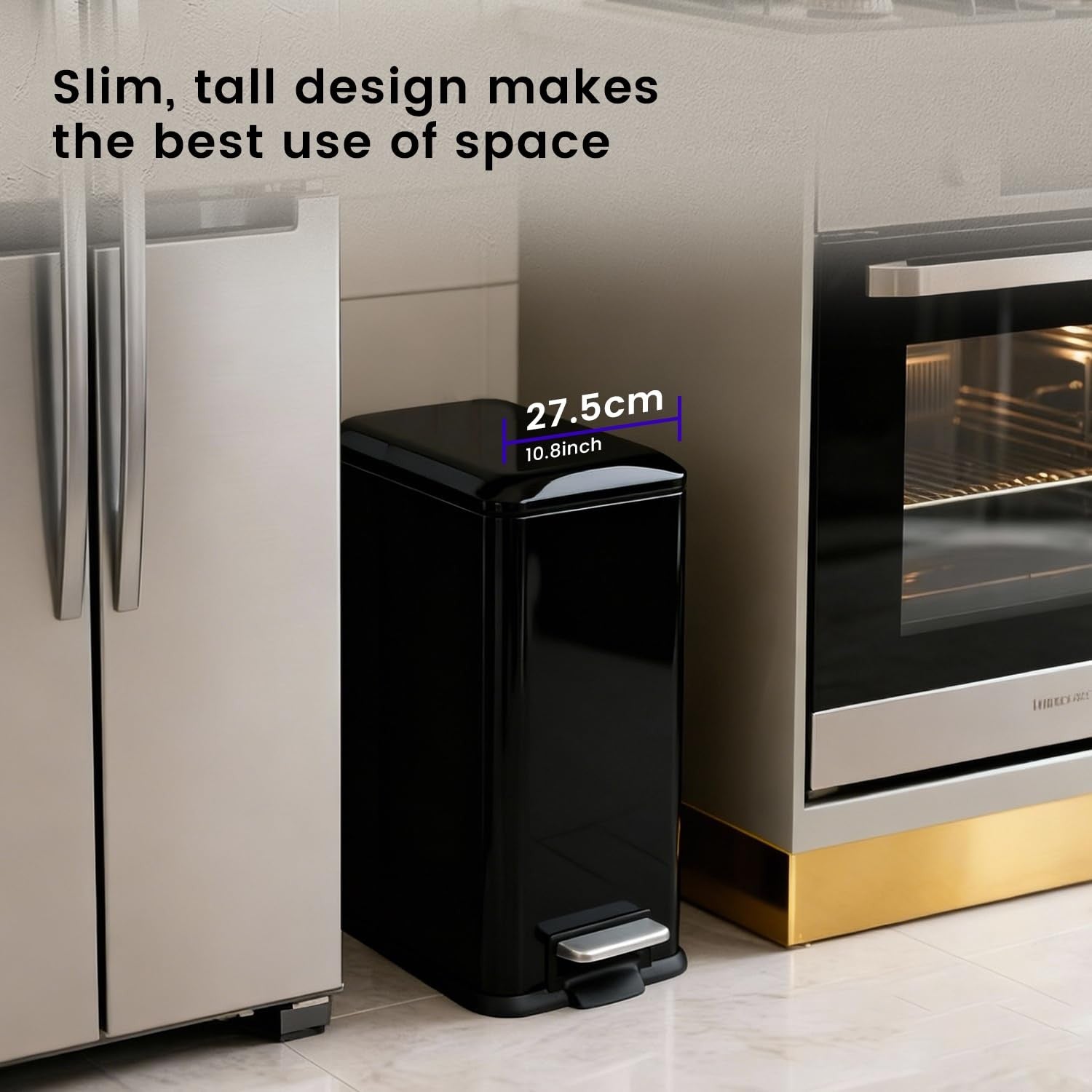 45L Kitchen Pedal Bin Soft Close Stainless Steel Black