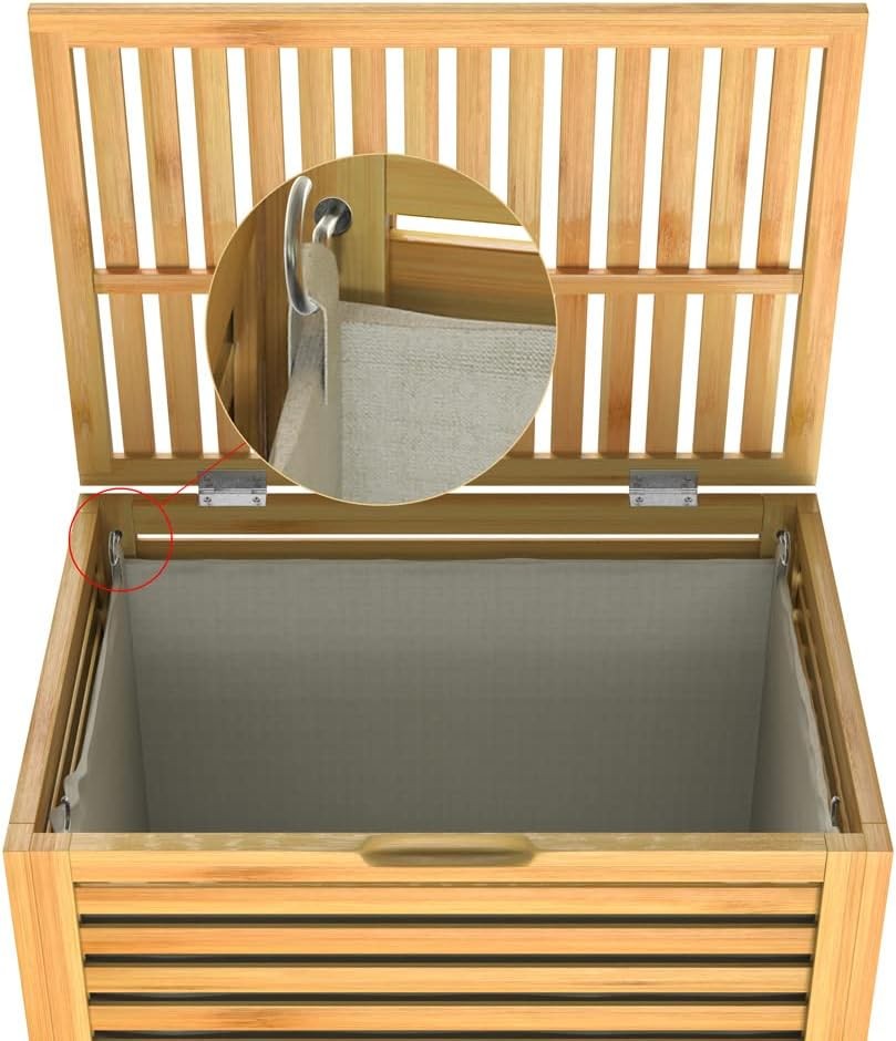 Set of 2 Bamboo Laundry Baskets 124L With Liner Ventilated Moisture-Resistant