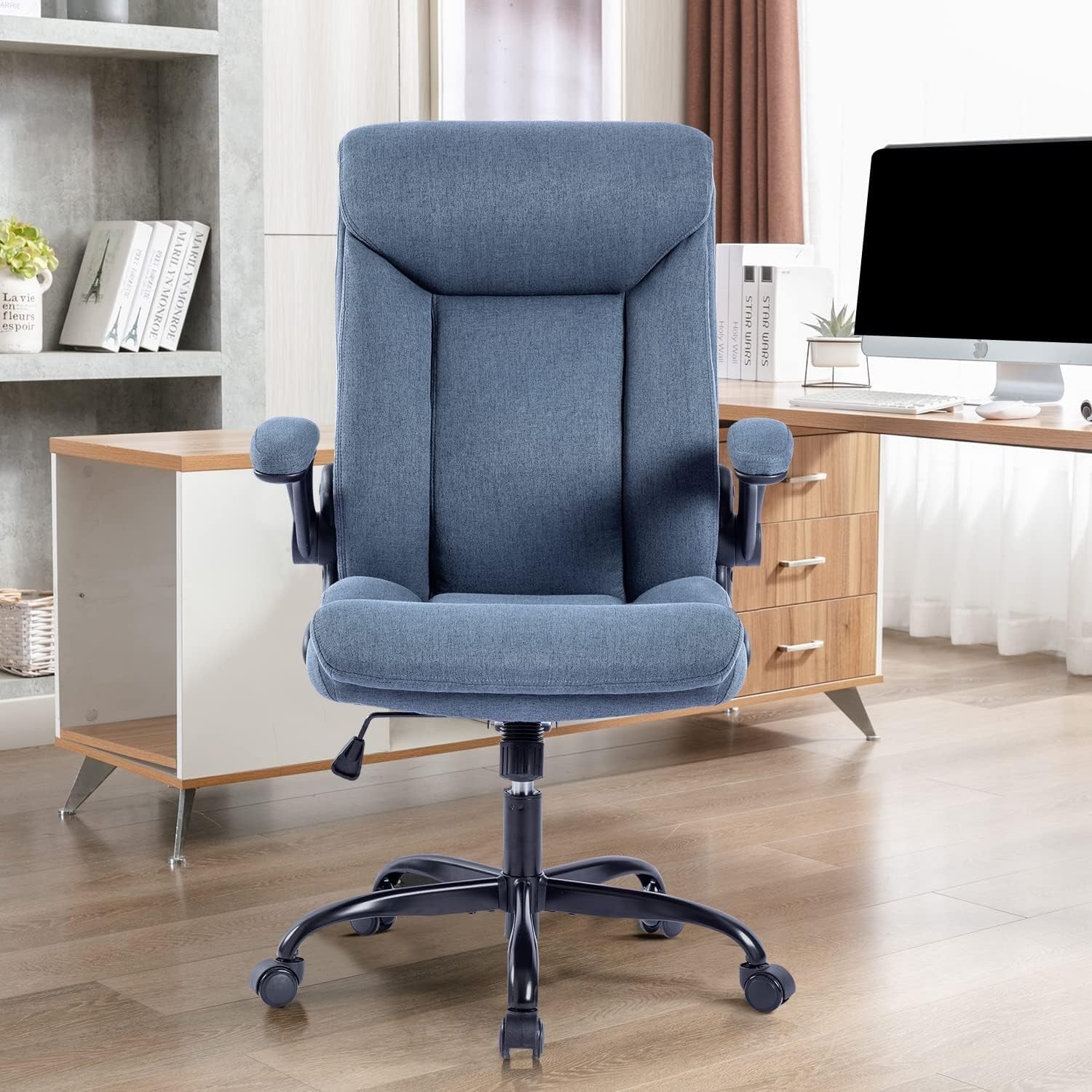 Ergonomic Office Chair High Back Swivel Desk Chair Flip-Up Arms 150kg Max Blue