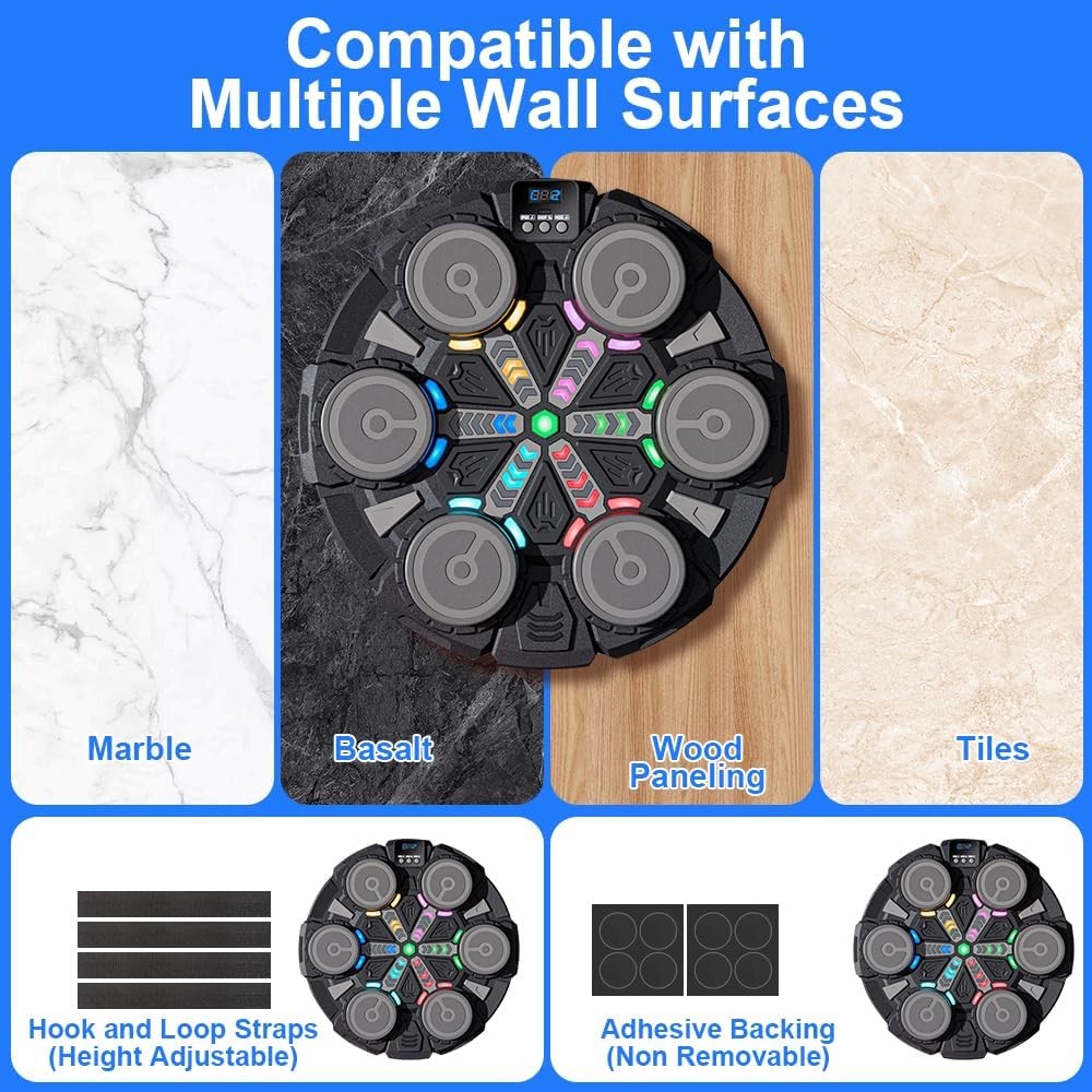 Music Boxing Machine LED Punch Trainer Wall Mounted Bluetooth Gloves
