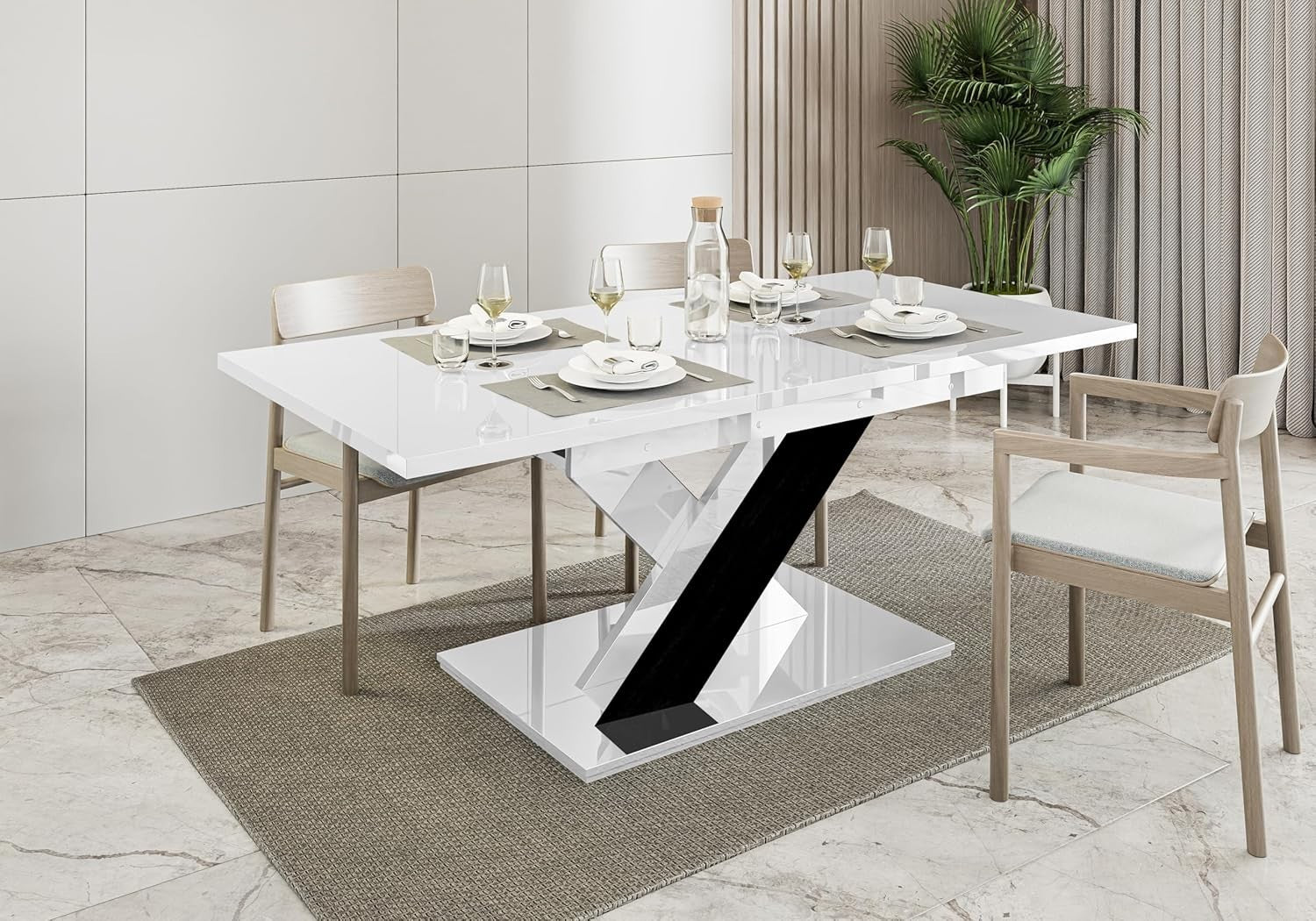 Extendable Dining Table High Gloss 6 Seater 180cm White Black Foldable