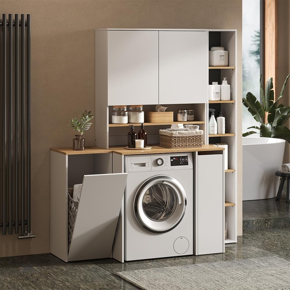 Washing Machine Cabinet Laundry Storage Unit Bathroom Cupboard Shelves White