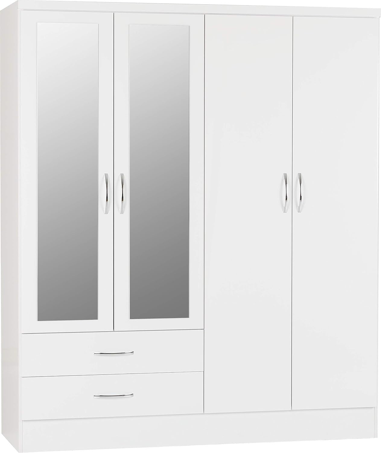 4 Door 2 Drawer White Gloss Wardrobe with Mirror | Large Storage & Modern Design