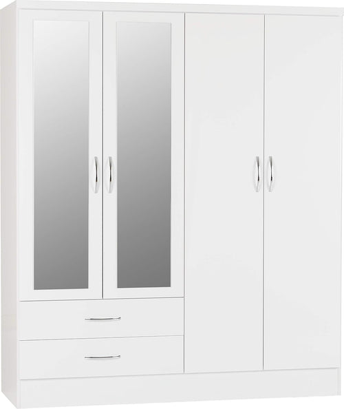 4 Door 2 Drawer White Gloss Wardrobe with Mirror | Large Storage & Modern Design