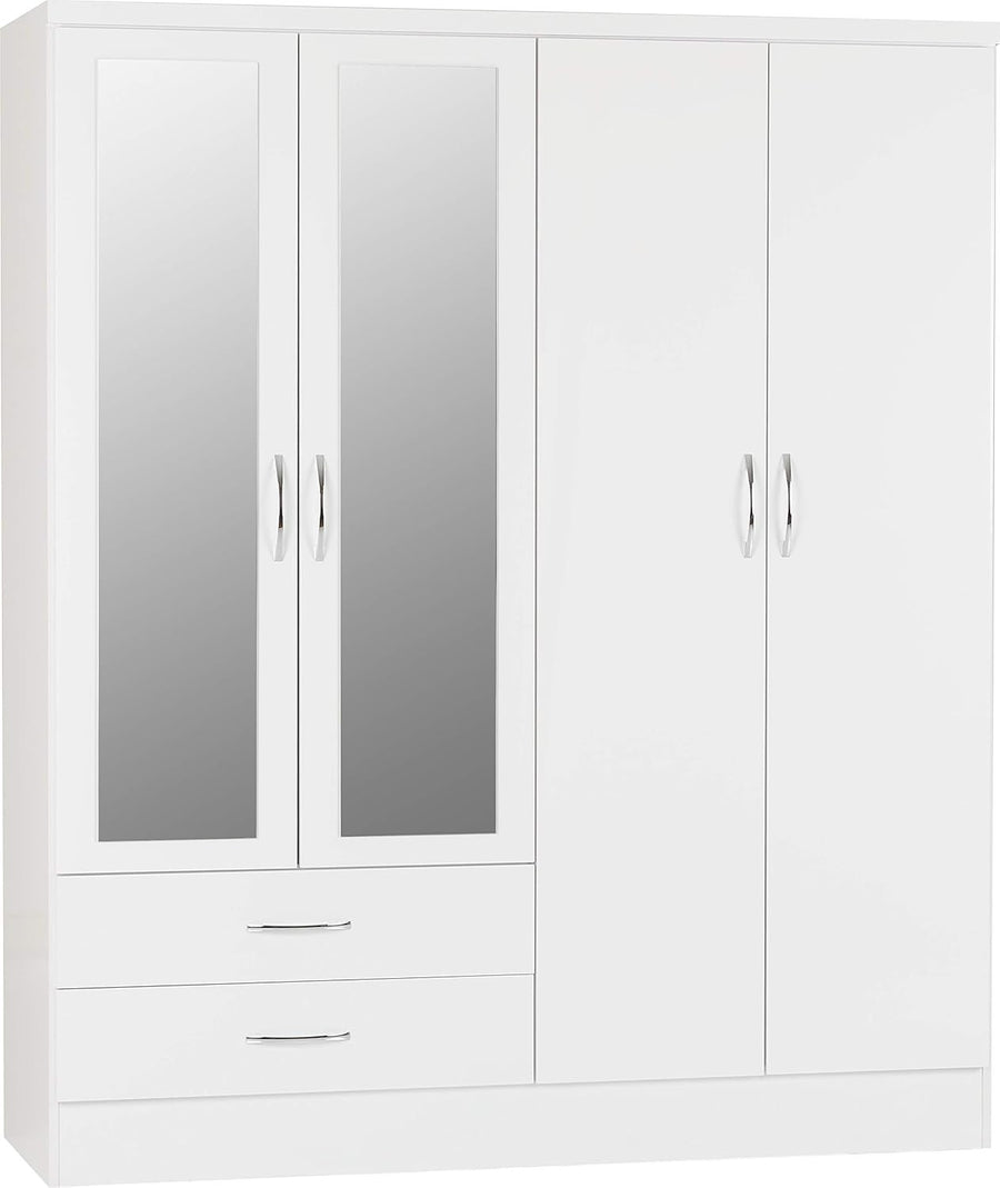 4 Door 2 Drawer White Gloss Wardrobe with Mirror | Large Storage & Modern Design