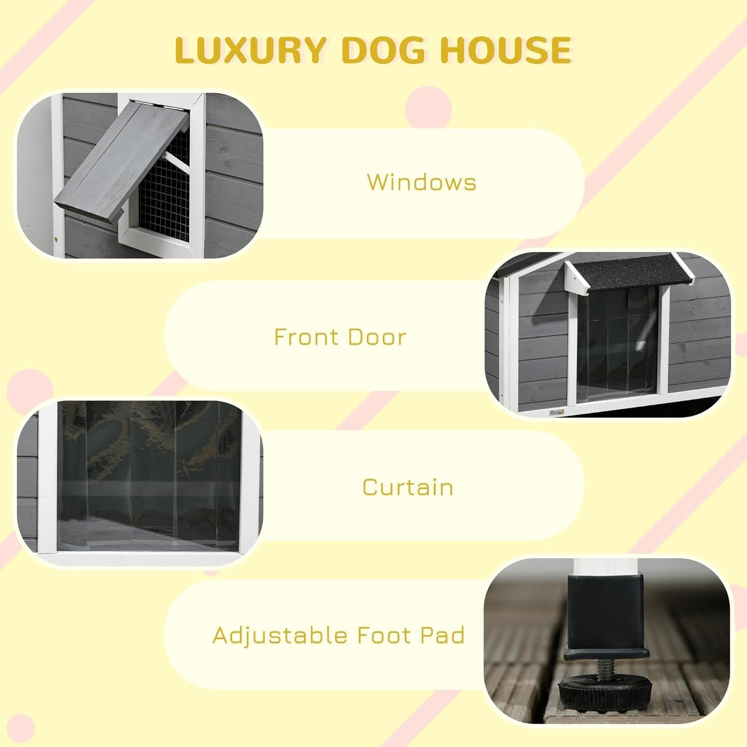 Outdoor Wooden Dog Kennel with Raised Base & Ventilated Roof 97x72x65cm Black