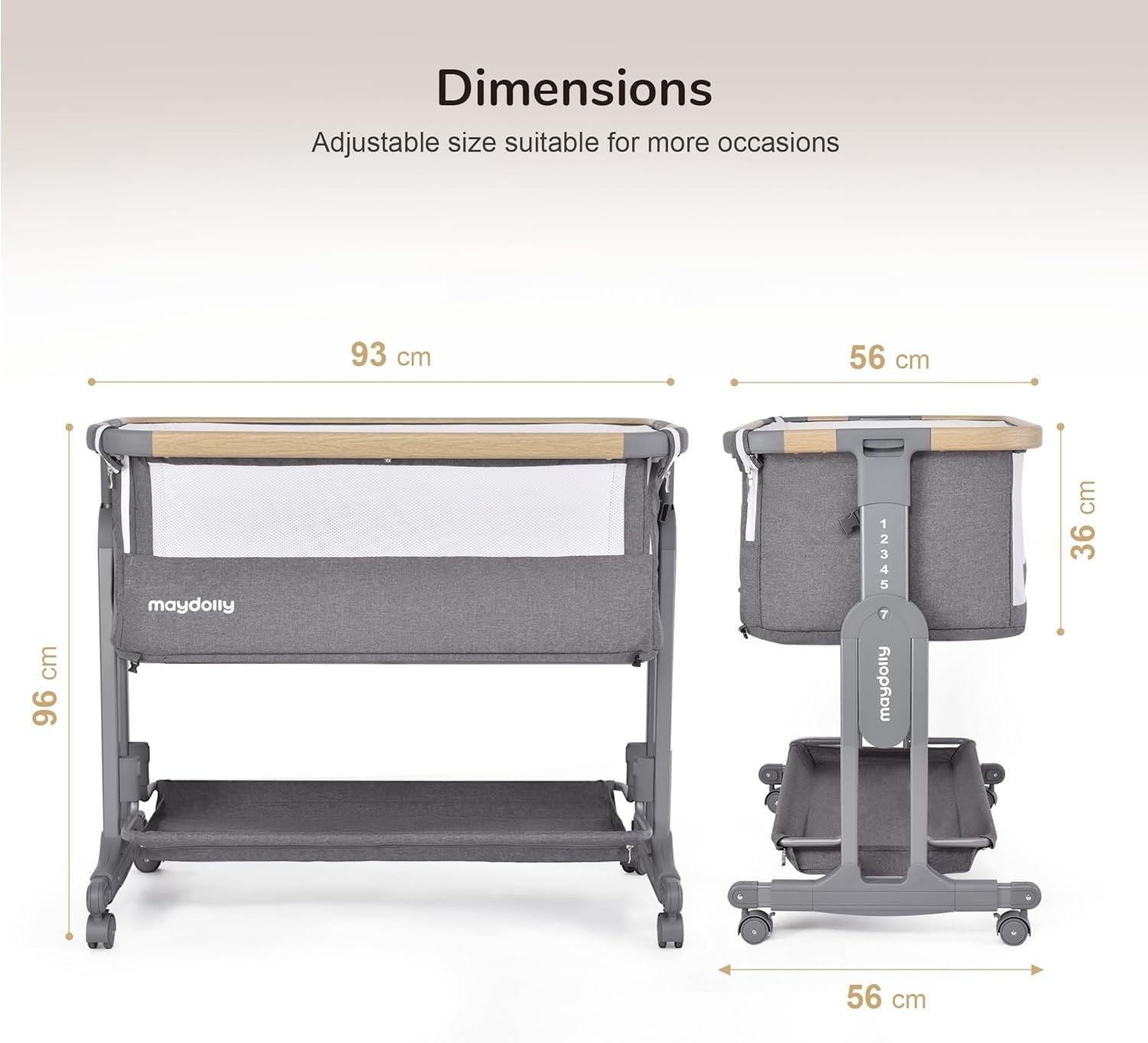 3in1 Baby Rocking Bassinet Bedside Crib Co-Sleeper Cot Breathable Mesh Grey