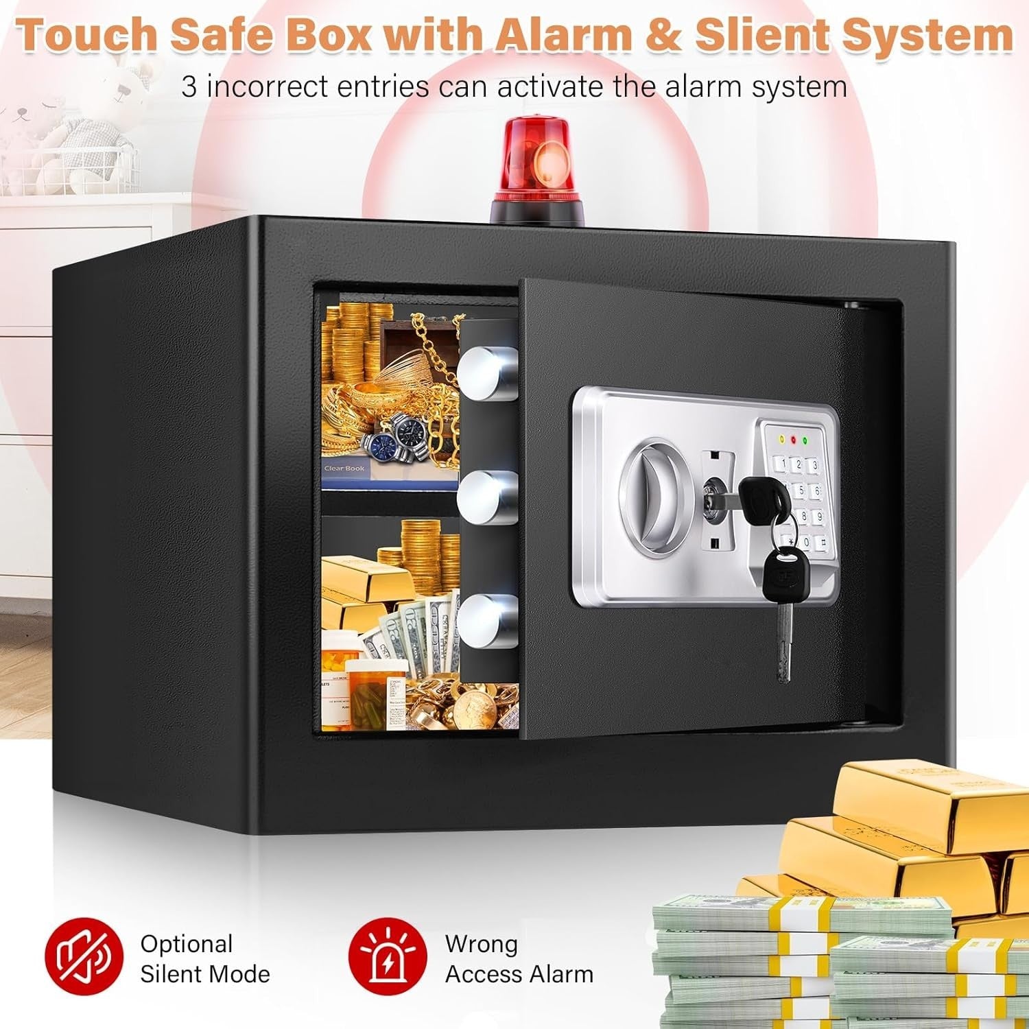 22L Digital Safe Box Alarm Silent Mode Cash Jewelry Security Lock