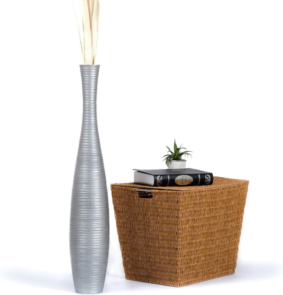 Large Silver Floor Vase 85cm Tall Wooden Decor for Pampas Grass