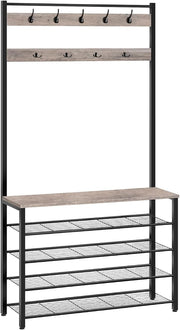 Industrial Coat Rack with Shoe Bench & 9 Hooks | Greige Hall Tree Organizer for