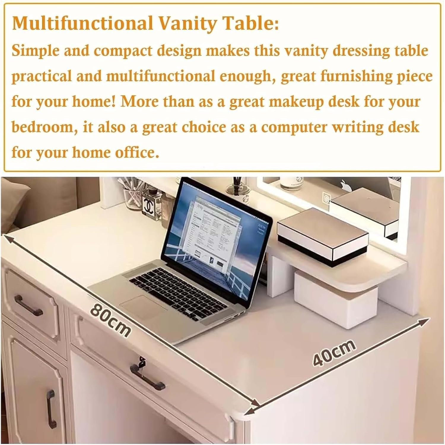 Modern Dressing Table Vanity Desk Set with LED Lights Mirror Stool Drawers Stora