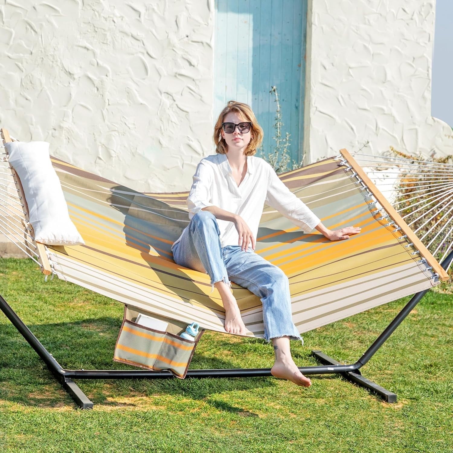 Waterproof Double Hammock with Stand 55" Wide 2-Person 475lb Capacity Outdoor