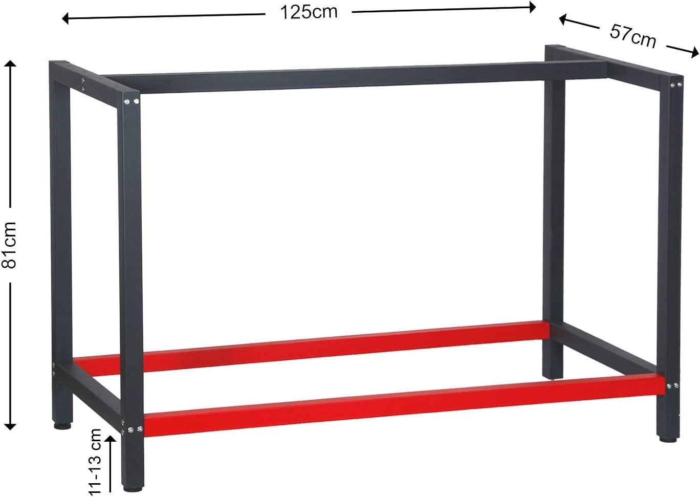 Heavy Duty Steel Workbench Frame 125x57x81cm Anthracite Red DIY Table Base