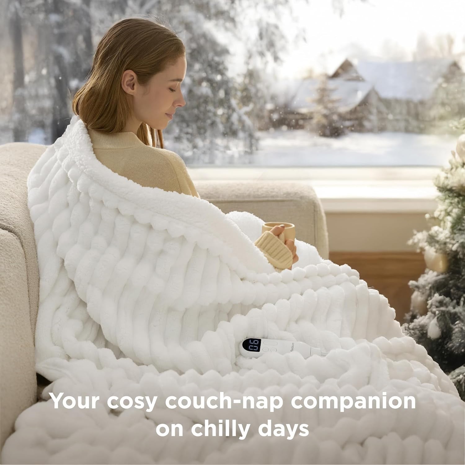 Electric Heated Throw Blanket Chunky Ribbed Soft 6 Heat Timer Fast Warm