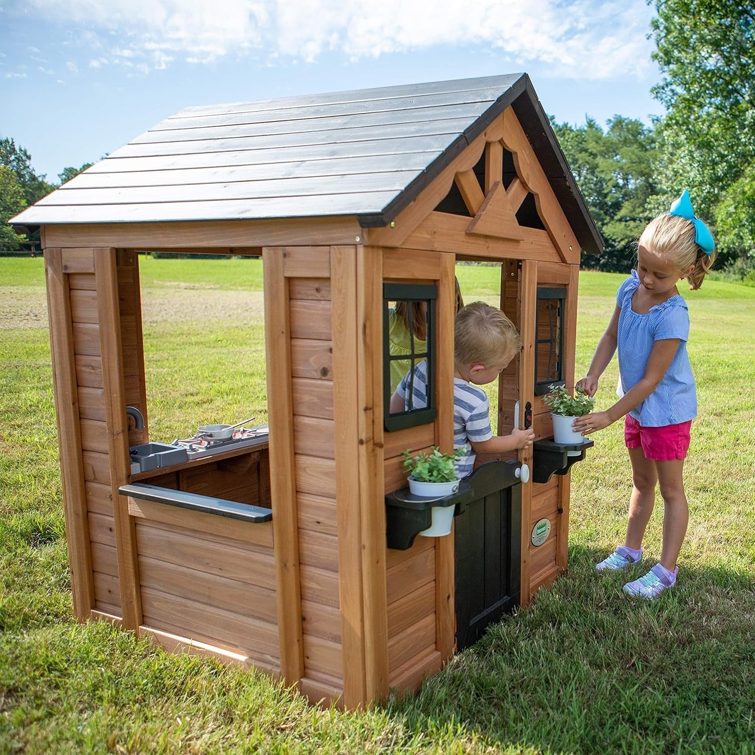 Cedar Wood Kids Playhouse Outdoor Garden Cubby House Toy Kitchen