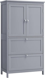 Tall Grey Bathroom Storage Cabinet with 2 Drawers & Double Doors – Adjustable