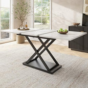 Extendable Dining Table White Marble Black Iron Legs 120-160cm