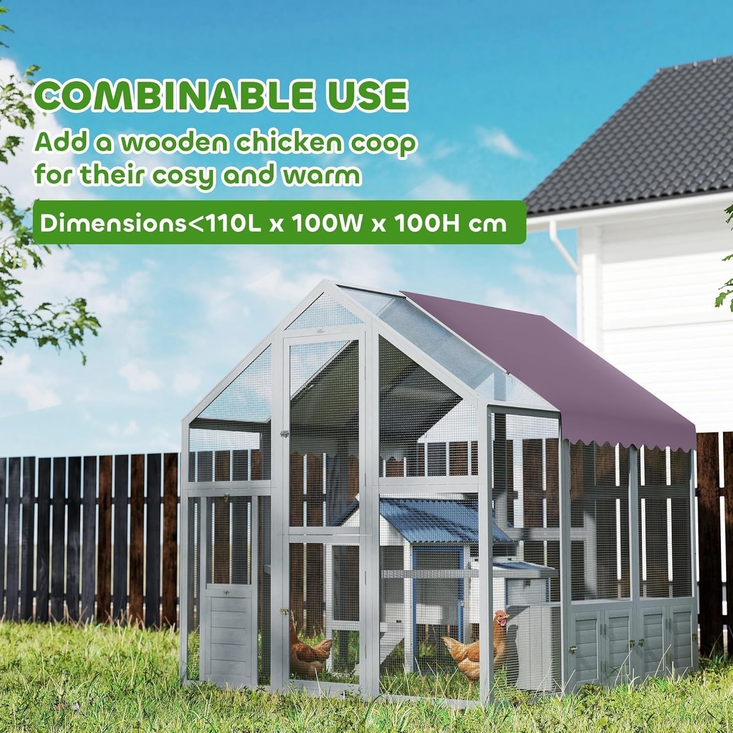 Large Walk In Wooden Chicken Run Waterproof Cover Nest Boxes 6–8 Hens