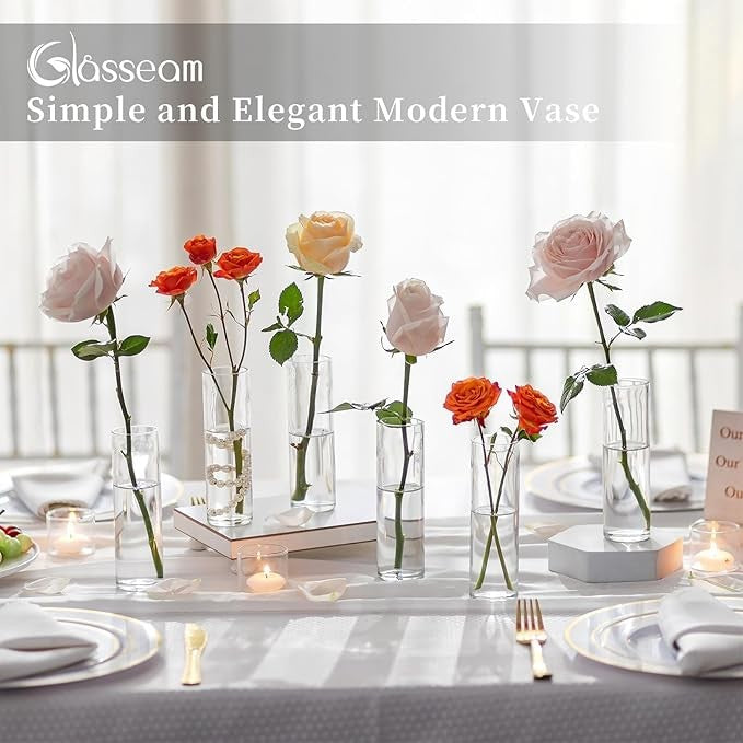24 Clear Glass Cylinder Bud Vases Wedding Table Centerpiece Set