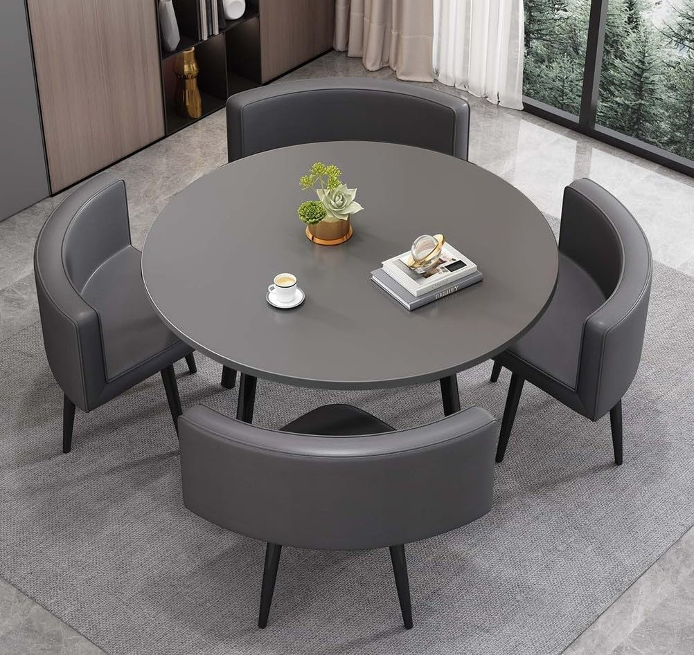 Modern 90cm Grey Dining Table Set with 4 Chairs – Space-Saving Kitchen