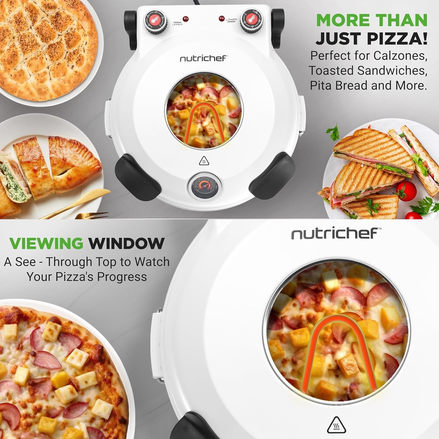 Electric Pizza Oven 30cm 425°C Non-Stick Stone Countertop Cooker White 1200W