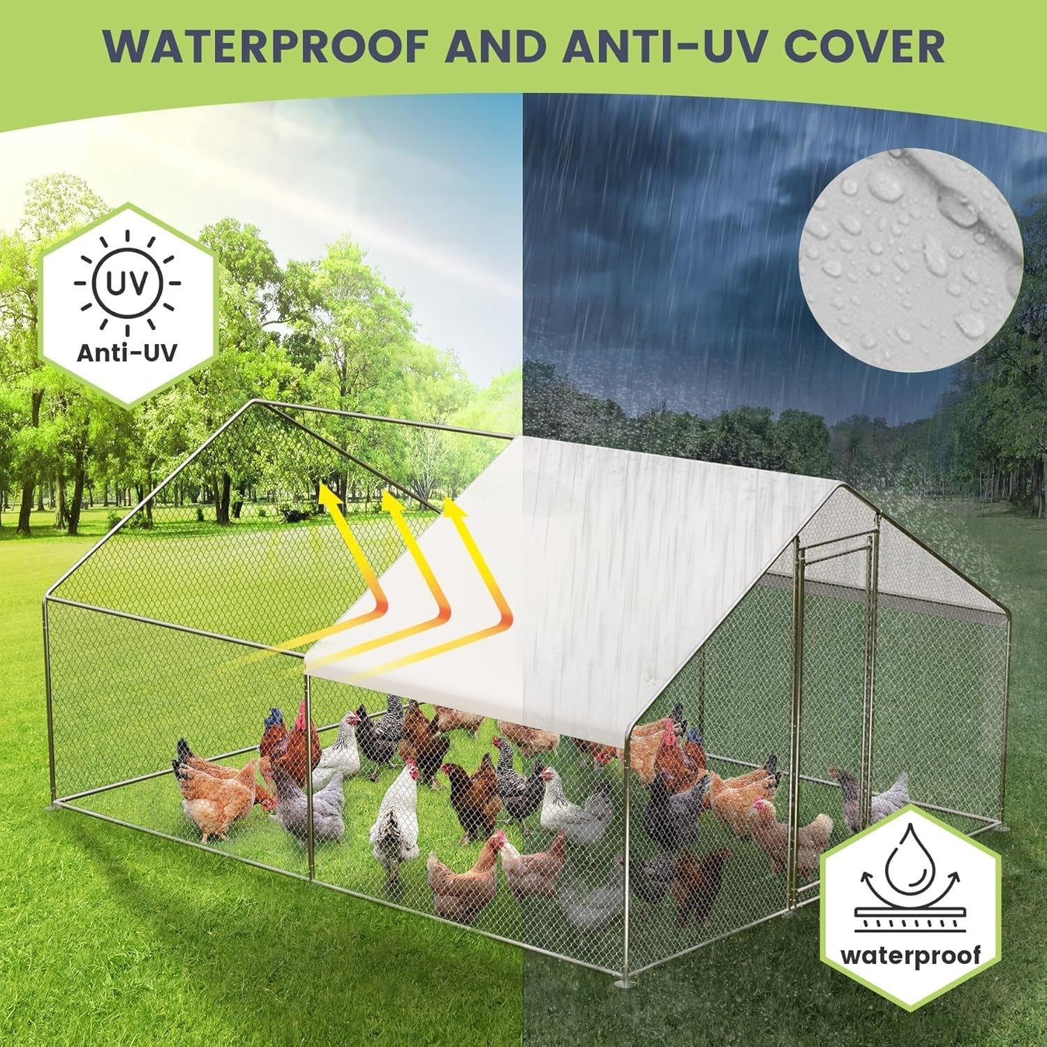 9.8x13.1FT Large Walk In Chicken Coop Metal Run w Cover