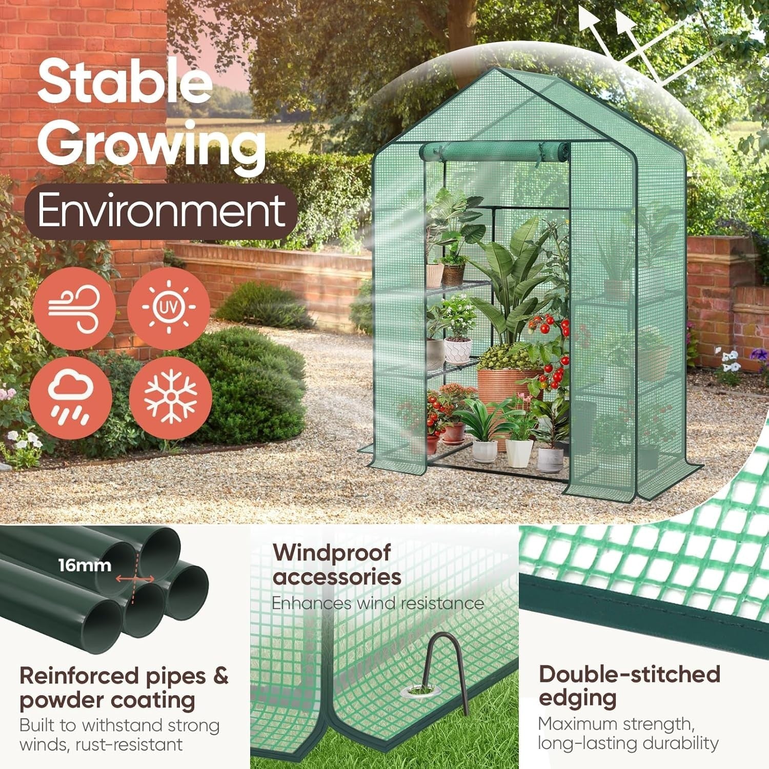 Walk-In Greenhouse with Shelves | Waterproof PE Cover | Heavy Aluminium Frame