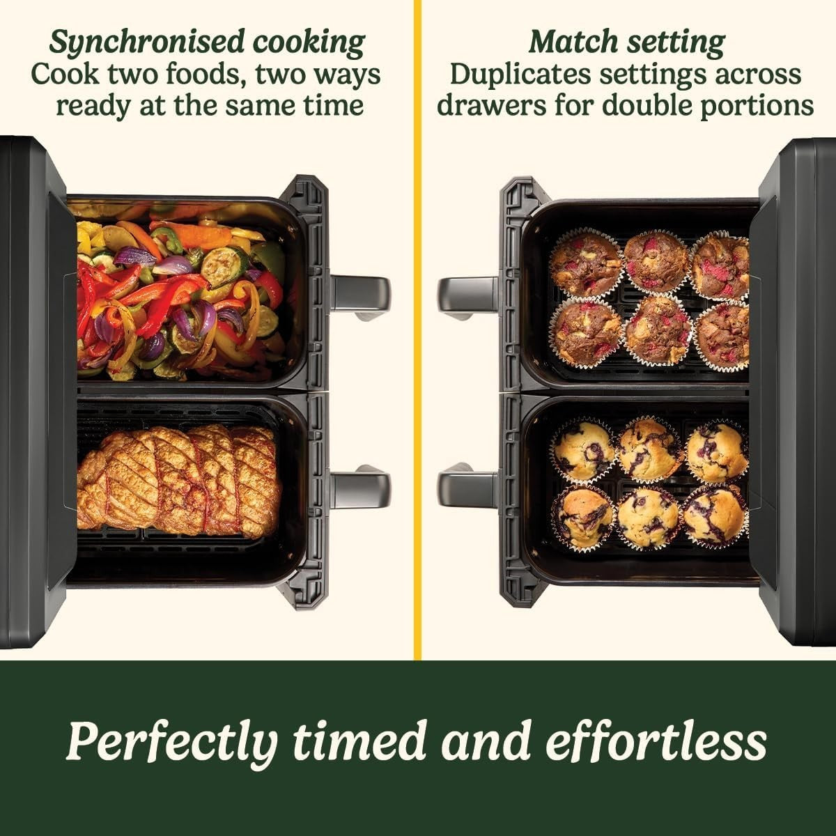 10.4L Dual Drawer Air Fryer PFAS Free 2400W Max Crisp 6in1 2x5.2L