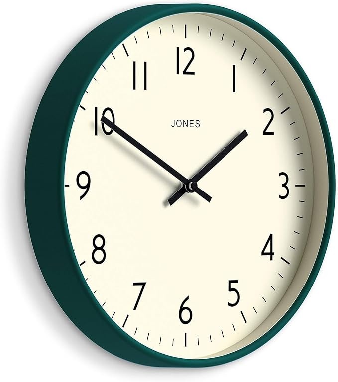 30cm Silent Wall Clock Dark Green | Modern Round Easy-Read Home Office Decor