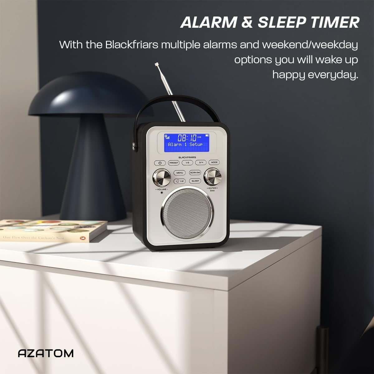 Carbon Black Portable DAB DAB+ FM Radio Bluetooth Rechargeable Dual Alarm