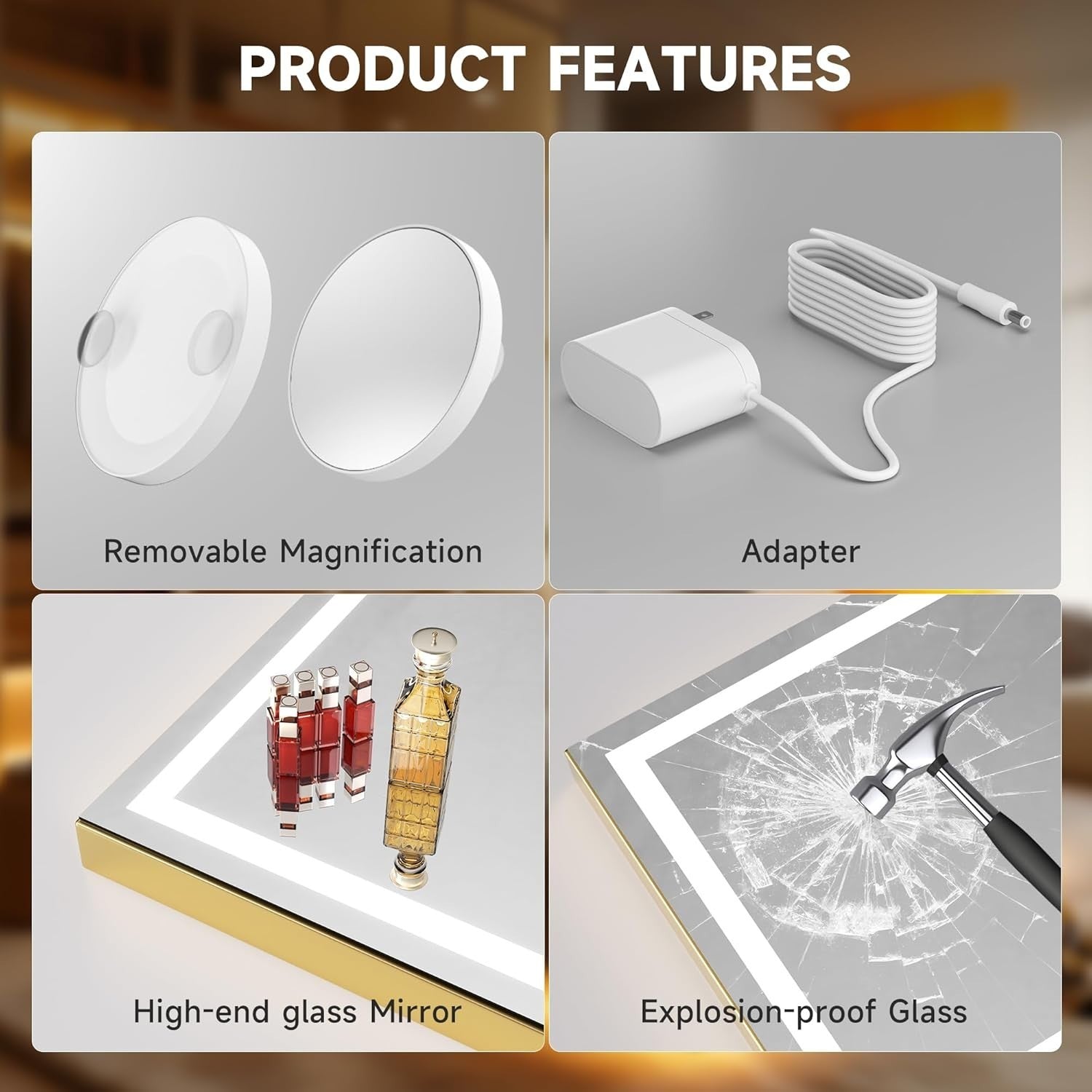 Lighted Makeup Mirror 70x50cm LED Touch Control Dimmable Vanity Lamp